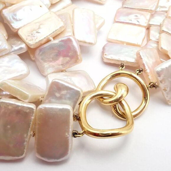 Rare! Angela Cummings 18k Yellow Gold Mother Of Pearl Three Row Necklace 1984 - Picture 5 of 9